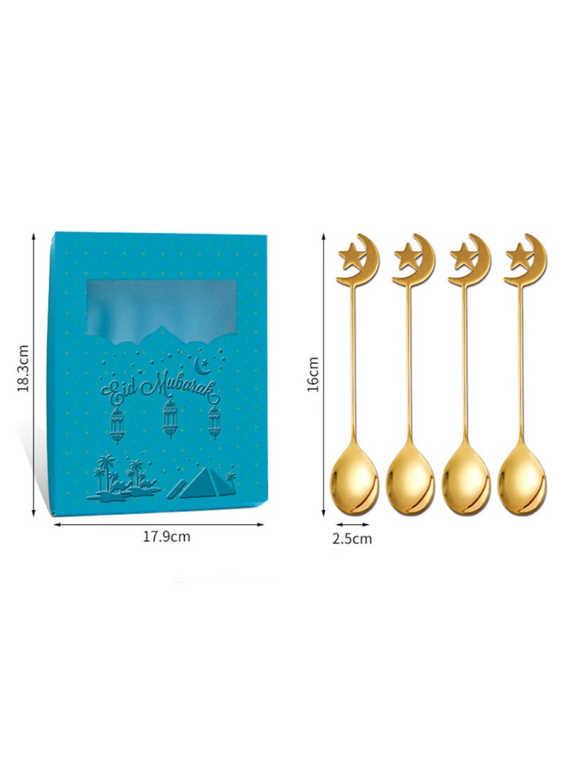 4 Pieces Gold Stainless Steel Flatware Set, 4 Gold Star Moon Spoons  - Image 4