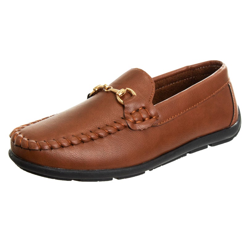 Josmo Boys Moccasin Driving Loafers - Casual Dress Penny Slip On Boat Shoes - Cognac (4 Big Kid) - Image 1