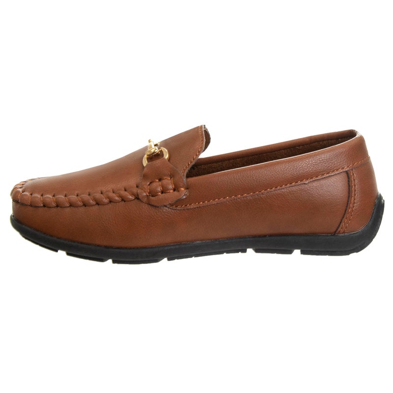 Josmo Boys Moccasin Driving Loafers - Casual Dress Penny Slip On Boat Shoes - Cognac (4 Big Kid) - Image 2