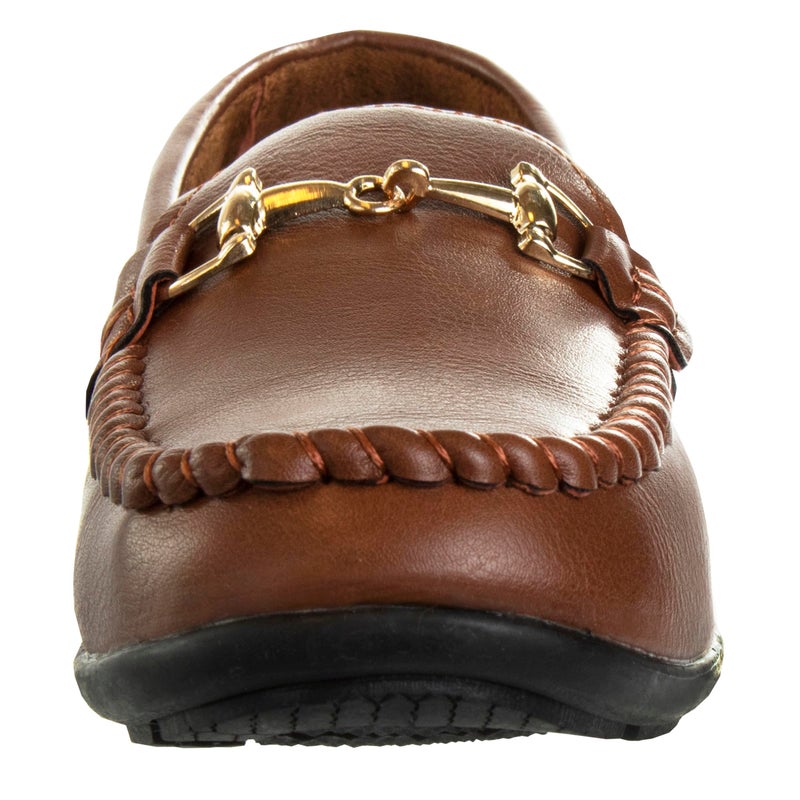 Josmo Boys Moccasin Driving Loafers - Casual Dress Penny Slip On Boat Shoes - Cognac (4 Big Kid) - Image 3