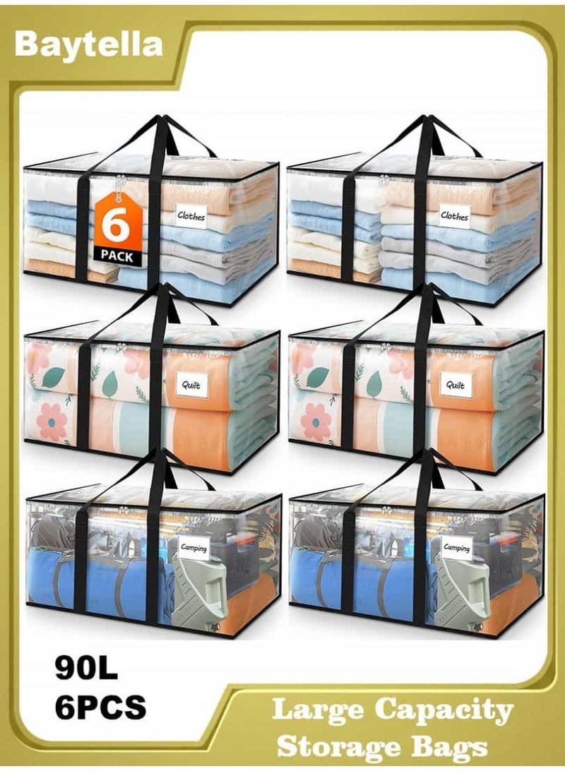 baytella 6 Pack 90L Large Capacity Storage Bags, Heavy Duty Foldable Moving Bags with Reinforced Handles and Zippers, Clothes Organizer for Packing, Moving and Home Storage - Image 1