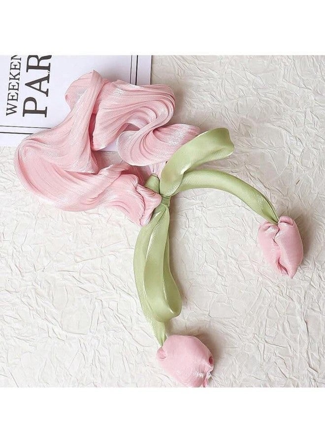 FICTIOUS Elegant Korean Tulip Hair Clip and Satin Scrunchies Set for Women & Girls - Floral Organza Headdress with Hanging Looms - Hair Accessories for Weddings, Parties (2 PCS, Multicolor) - Image 5