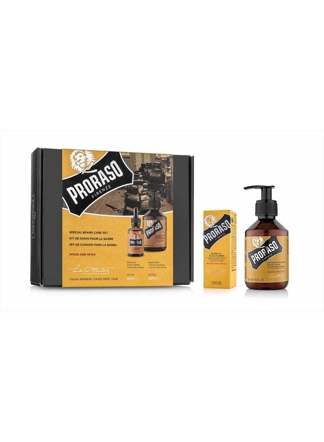 proraso Beard Care Kit for Men | Beard Wash & Beard Oil with Sandalwood to Tame, Cleanse & Detangle Full, Thick and Coarse Beards | Wood & Spice - Image 1