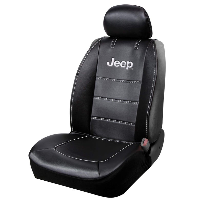 Plasticolor 008631R01 Deluxe Seat Cover Compatible with Jeep Embrodired Logo High Contrast Stitching Premium 3 Piece Sideless Car Truck or SUV Seatcover with Cargo Pocket Black