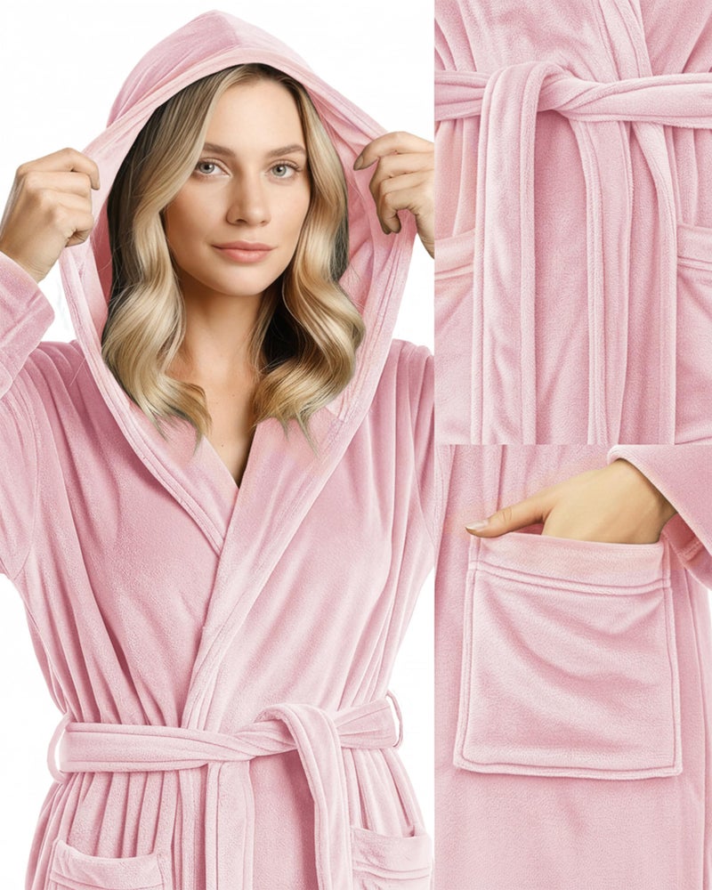 NY Threads Premium Womens Robe with Hood, Plush Fleece Long Bath Robe for Women, Fluffy Soft Women's Bathrobe, X-Large, Light Pink - Image 2