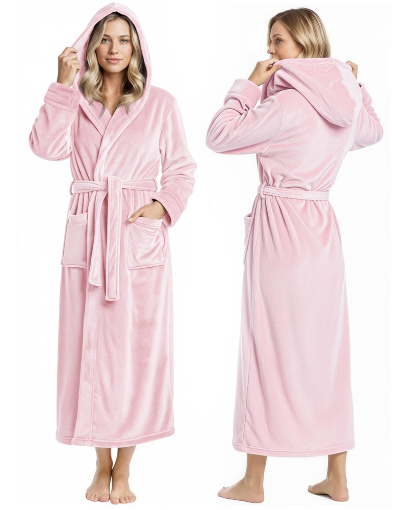 NY Threads Premium Womens Robe with Hood, Plush Fleece Long Bath Robe for Women, Fluffy Soft Women's Bathrobe, X-Large, Light Pink - Image 1
