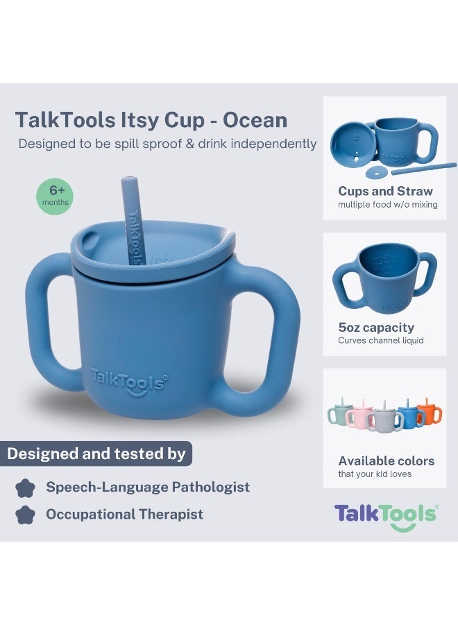 TalkTools ITSY Silicone Training Cup â€“ Mini Straw Cup for Baby - Anti Leak, Spill Proof and BPA Free Cup with Straw Insertion for Kids (Ocean) - Image 3