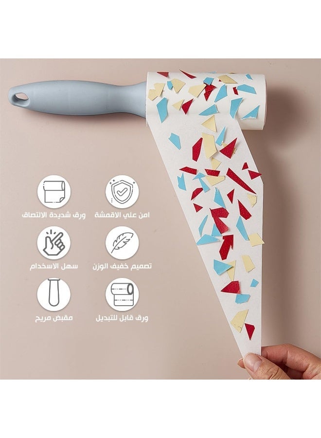 Lint remover with 2 refills, each refill containing 10 sheets, a brush for removing lint and pet hair from clothing, a hair removal set made of adhesive paper with an angled design for dust removal, suitable for removing hair, crumbs, and more. - Image 3