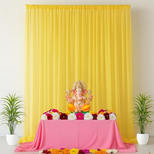 SpecialYou.in SpecialYou® Ganpati Decoration Setup for Home Decor with Yellow Back Drop Curtain for Decorations, Ganpati Decoration Backdrop for Wall Decor Items- Set of 2 - Image 1