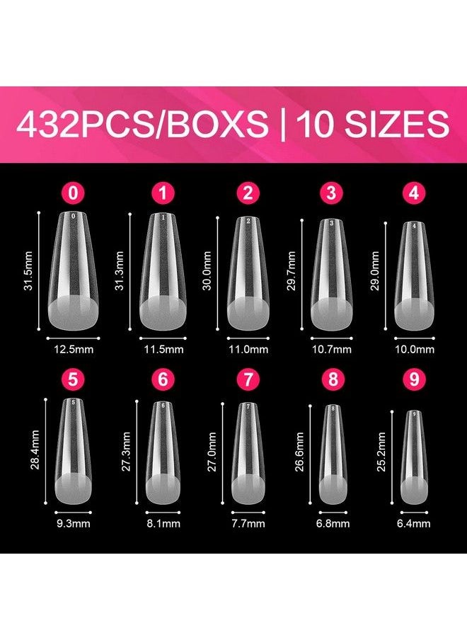 AIMEILI False Nail Tips 432Pcs Clear Matte Coffin Full Cover Nail Tips For Soak Off Nail Extension Acrylic False Press On Nails With Box For Nail Art Salon And Home Diy 10 Sizes  - Image 5