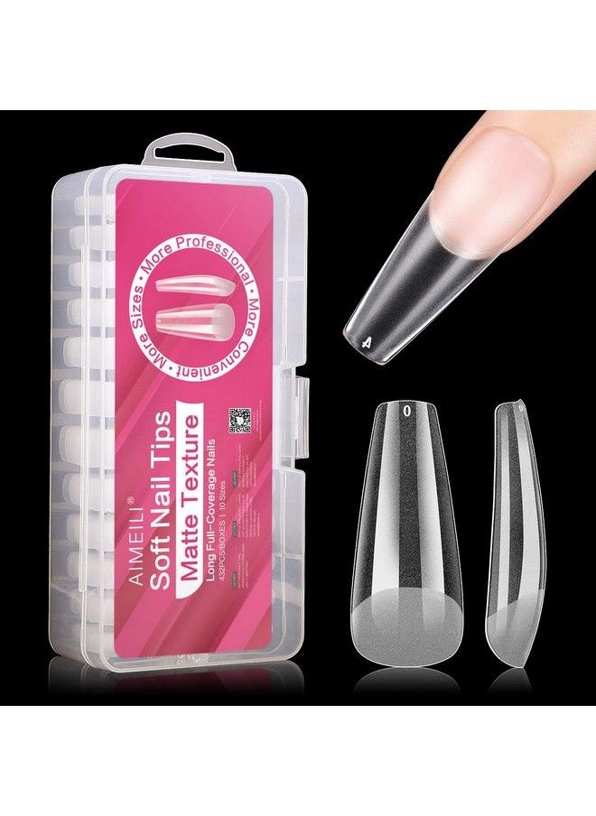 AIMEILI False Nail Tips 432Pcs Clear Matte Coffin Full Cover Nail Tips For Soak Off Nail Extension Acrylic False Press On Nails With Box For Nail Art Salon And Home Diy 10 Sizes  - Image 1
