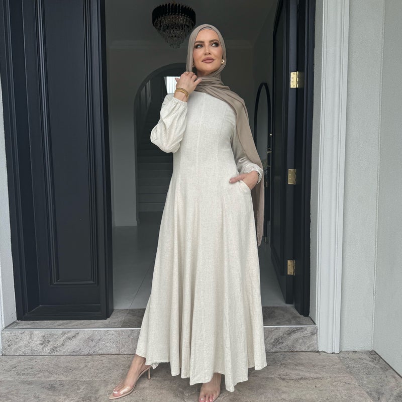 Loriya Waist-Cinching Flared Long-Sleeve Dress with Elastic Cuffs - Loriya 5  Flowers - Image 5