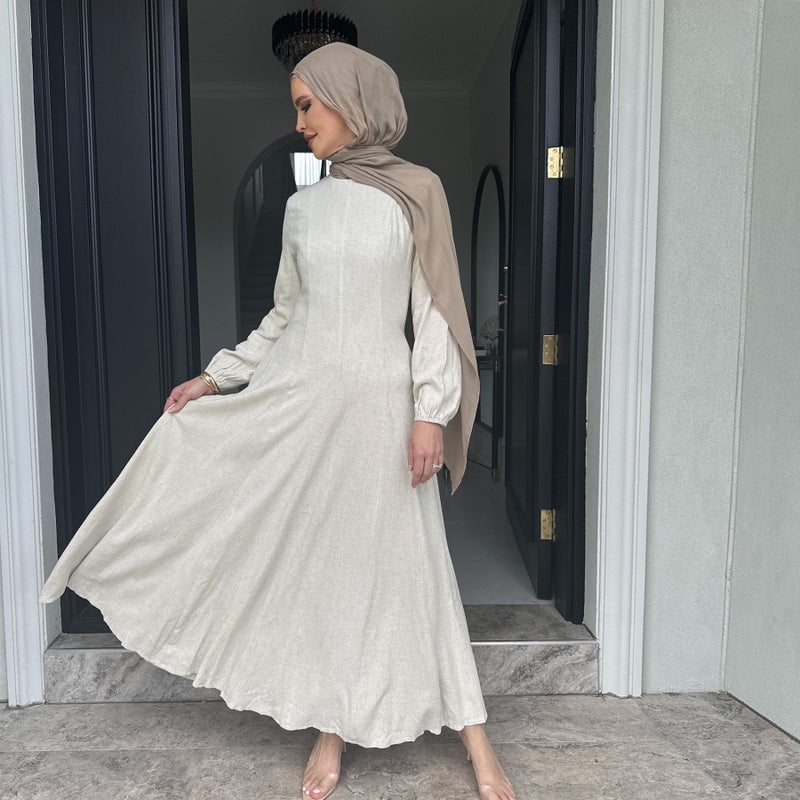Loriya Waist-Cinching Flared Long-Sleeve Dress with Elastic Cuffs - Loriya 5  Flowers - Image 3