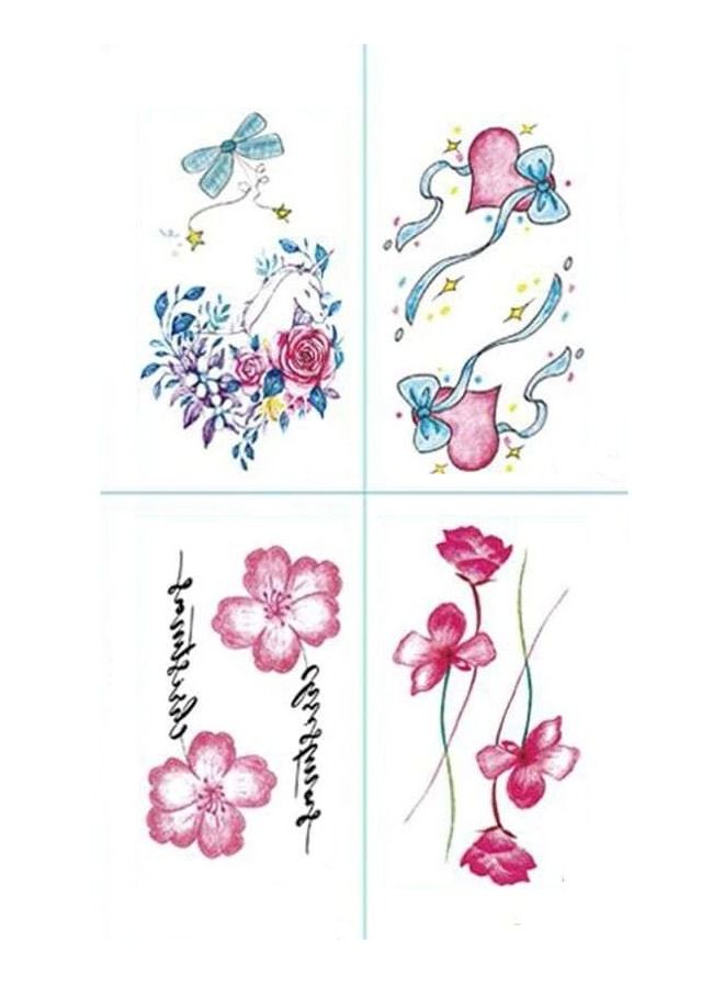 اربع قطع من وشم تاتو المؤقت مقاوم للماء بتصميم  ورد وزهور متعددة الاشكال - Image 1