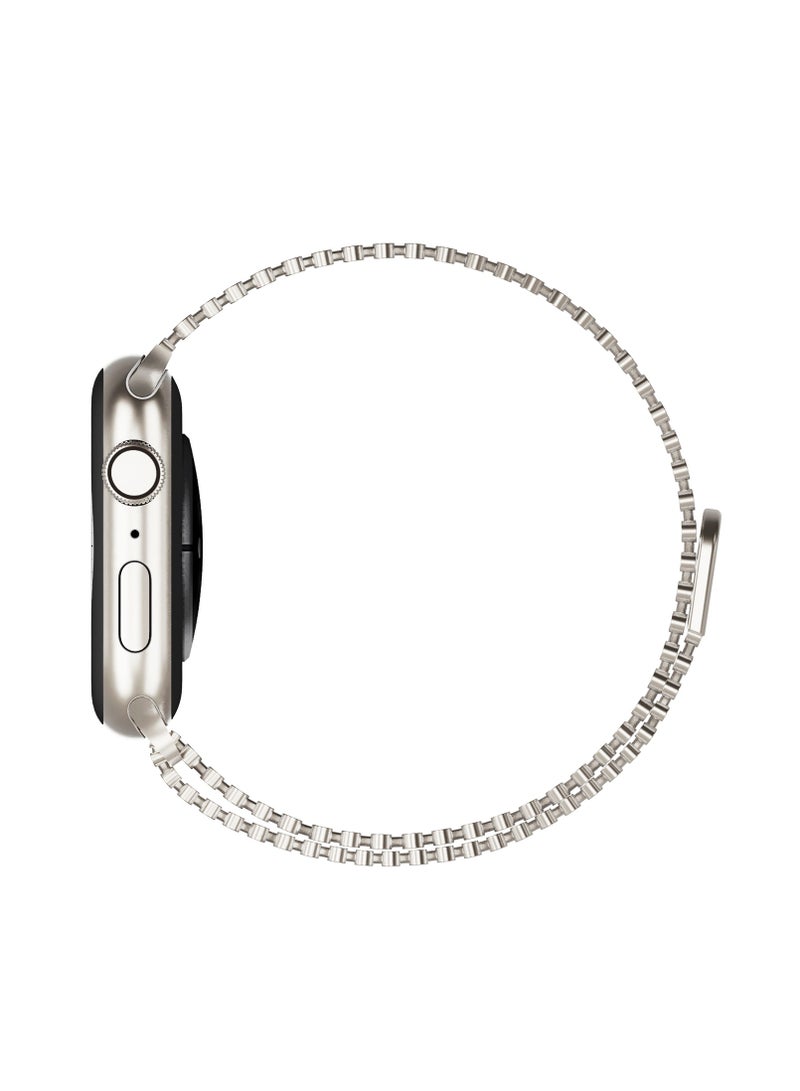 yalilai Magnetic Stainless Steel Band for Apple Watch 44mm 45mm 46mm 49mm 42mm, Women and Men Buckle-free Breathable Replacement Mesh Loop Strap for iWatch Ultra 2 SE Series 10 9 8 7 6 5 4 3, Starlight - Image 3