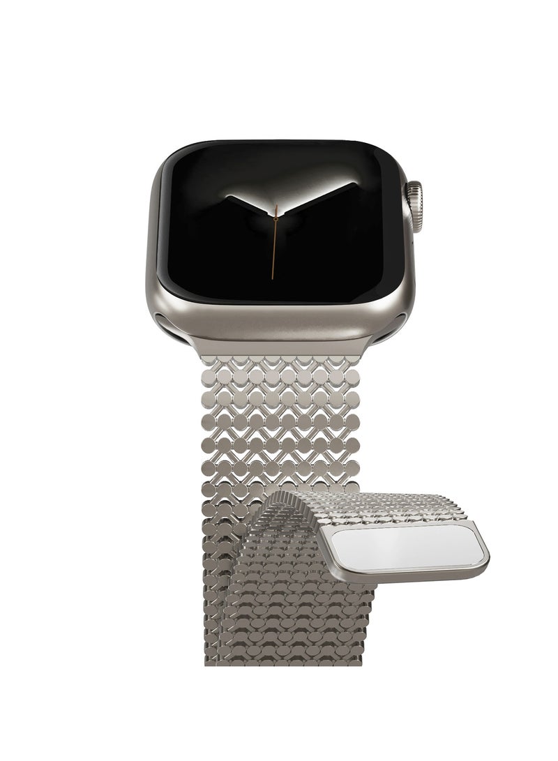 yalilai Magnetic Stainless Steel Band for Apple Watch 44mm 45mm 46mm 49mm 42mm, Women and Men Buckle-free Breathable Replacement Mesh Loop Strap for iWatch Ultra 2 SE Series 10 9 8 7 6 5 4 3, Starlight - Image 4