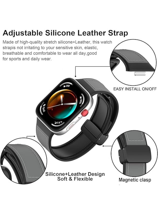 Compatible with Huawei Watch Fit 3/ Fit4/Fit4 Pro Strap for Women Men, Soft Flexible Leather Silicone Hybrid Sport Wristband Magnetic Buckle Bracelet Replacement Strap for Huawei Watch Fit3 - Image 3