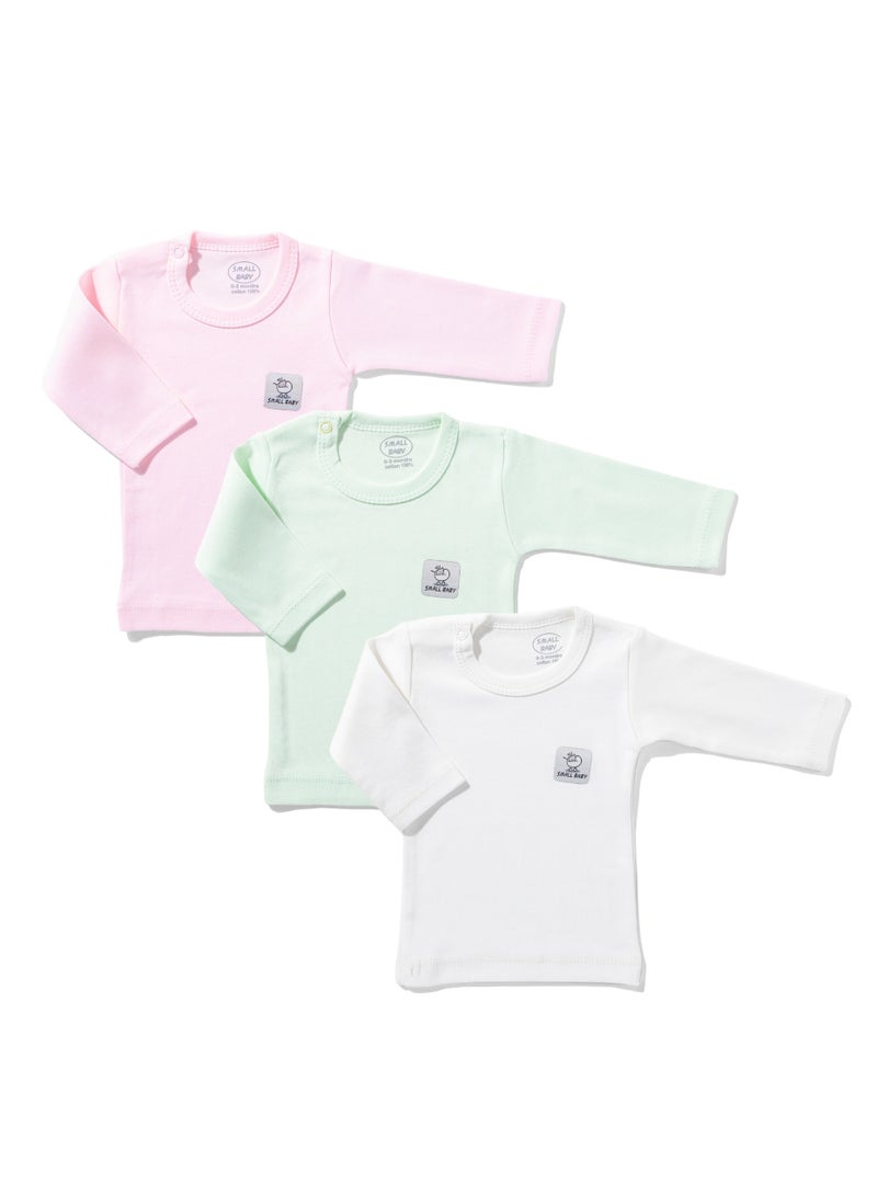 سمول بيبي باك يحتوي علي 3 قطع فانلة كم قطن الوان للبيبي - Image 1