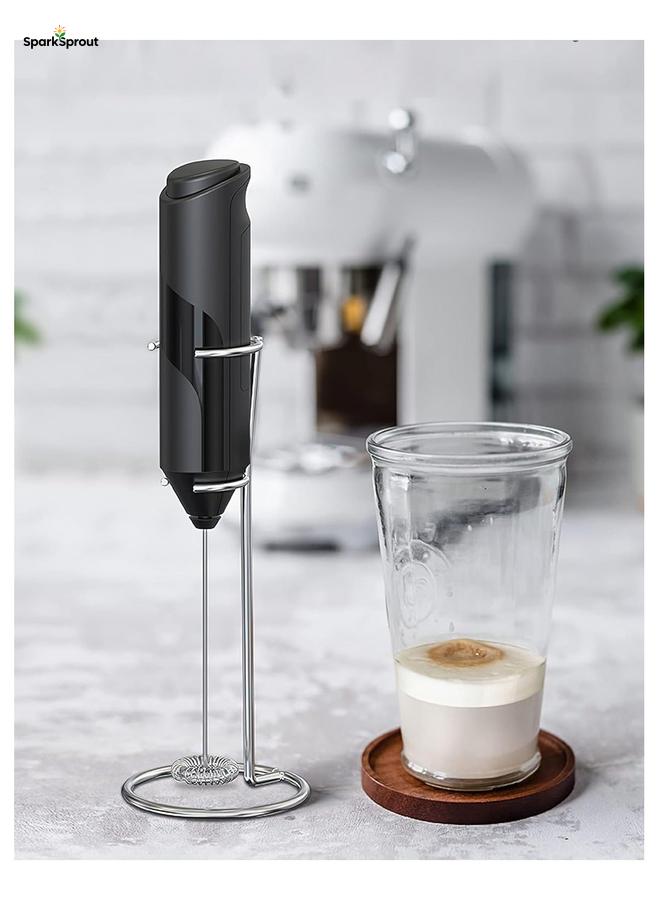 SparkSprout Handheld Milk Frother with Stand Powerful Battery Operated Coffee Frother Mini Electric Drink Mixer for Whisk Coffee Lattes Cappuccino  Matcha Hot Chocolate (Black) - Image 4