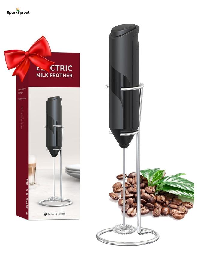 SparkSprout Handheld Milk Frother with Stand Powerful Battery Operated Coffee Frother Mini Electric Drink Mixer for Whisk Coffee Lattes Cappuccino  Matcha Hot Chocolate (Black) - Image 1