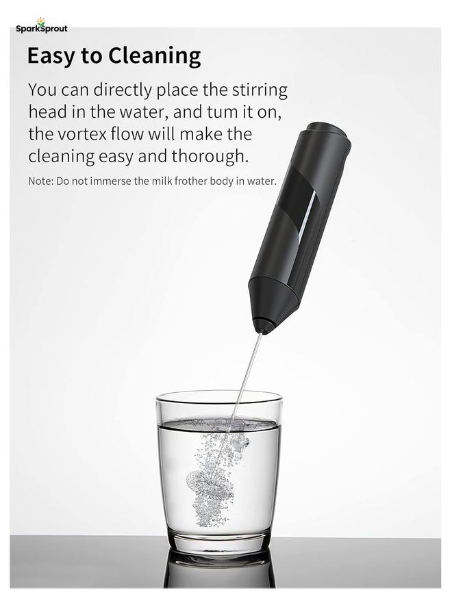 SparkSprout Handheld Milk Frother with Stand Powerful Battery Operated Coffee Frother Mini Electric Drink Mixer for Whisk Coffee Lattes Cappuccino  Matcha Hot Chocolate (Black) - Image 3