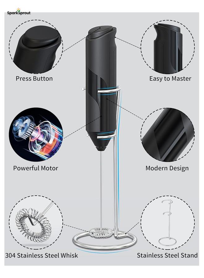 SparkSprout Handheld Milk Frother with Stand Powerful Battery Operated Coffee Frother Mini Electric Drink Mixer for Whisk Coffee Lattes Cappuccino  Matcha Hot Chocolate (Black) - Image 2