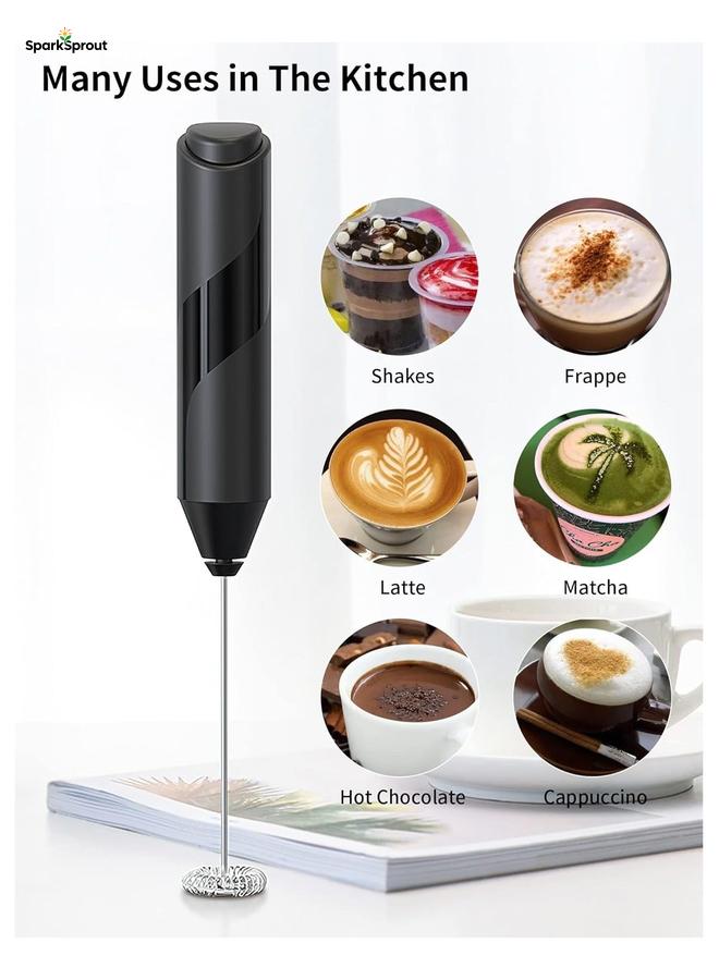 SparkSprout Handheld Milk Frother with Stand Powerful Battery Operated Coffee Frother Mini Electric Drink Mixer for Whisk Coffee Lattes Cappuccino  Matcha Hot Chocolate (Black) - Image 5