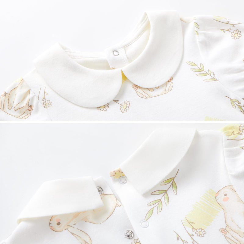 pureborn Baby Girls Dress with Bloomer Peter-pan Collar Short Sleeve Cotton Easter Dresses Playwear Dress with Headband Field Rabbit 0-3 Months - Image 4