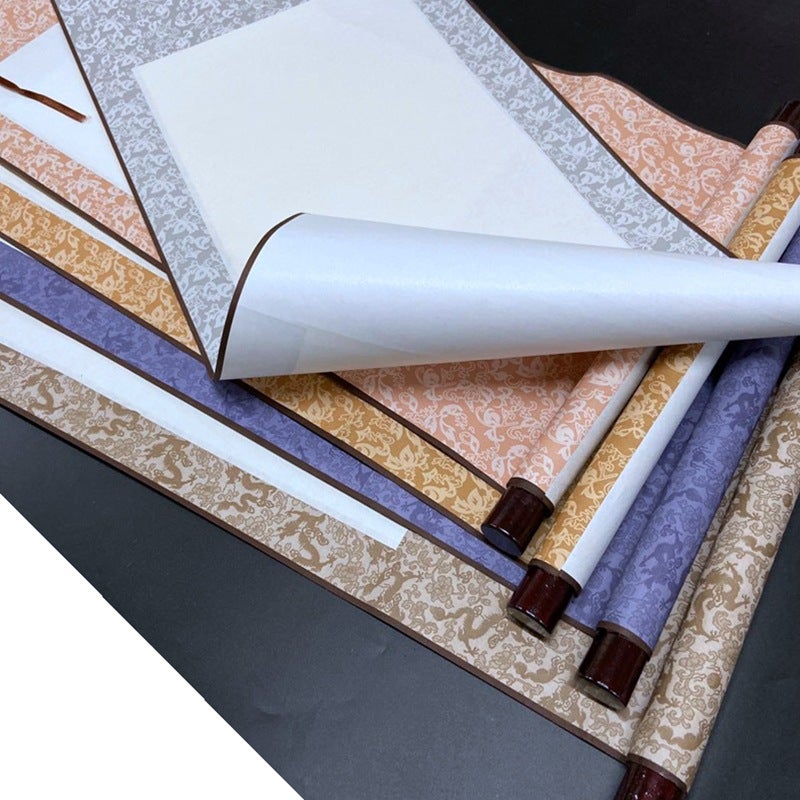 Blank Scroll Rice Paper Calligraphy And Painting Mounting Mini Imitation Damask Calligraphy Painting Hanging Scroll Banner Vertical Scroll - Image 2