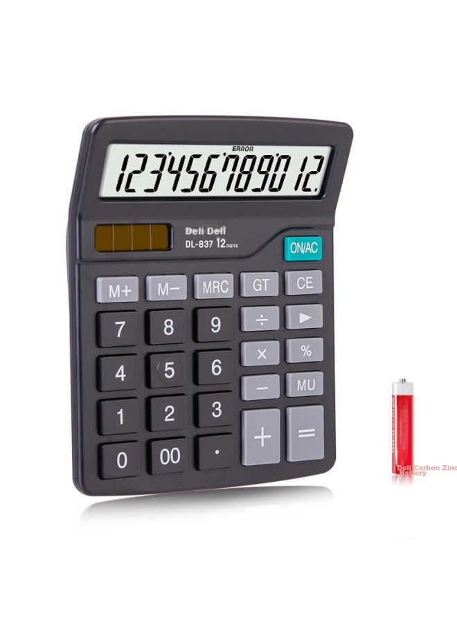 ديلي Deli [الأكثر شيوعًا] حاسبة مكتبية خفيفة الوزن مزدوجة الطاقة، حاسبة مكتبية بشاشة كبيرة 12 رقم، لوازم القرطاسية المكتبية، أسود 837 - Image 2