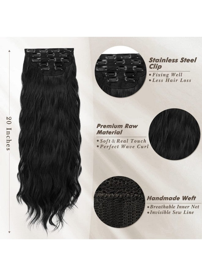 BARSDAR شعر مستعار كليب إن من أرسدار 5 قطع طويل مموج أسود سماكة طبيعية ناعمة تركيب صناعي مزدوج للنساء والفتيات لمكياج يومي حفلة هالوين 20 بوصة أسود طبيعي - Image 4