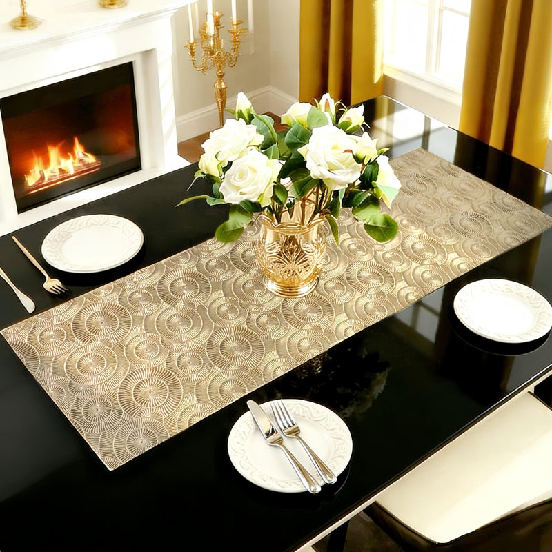 FAVE Gold Small Table Runner 36 Inch Heat Resistant Vinyl Table Cover for Dinner Party Wedding Decor (Golden Ball) - Image 1