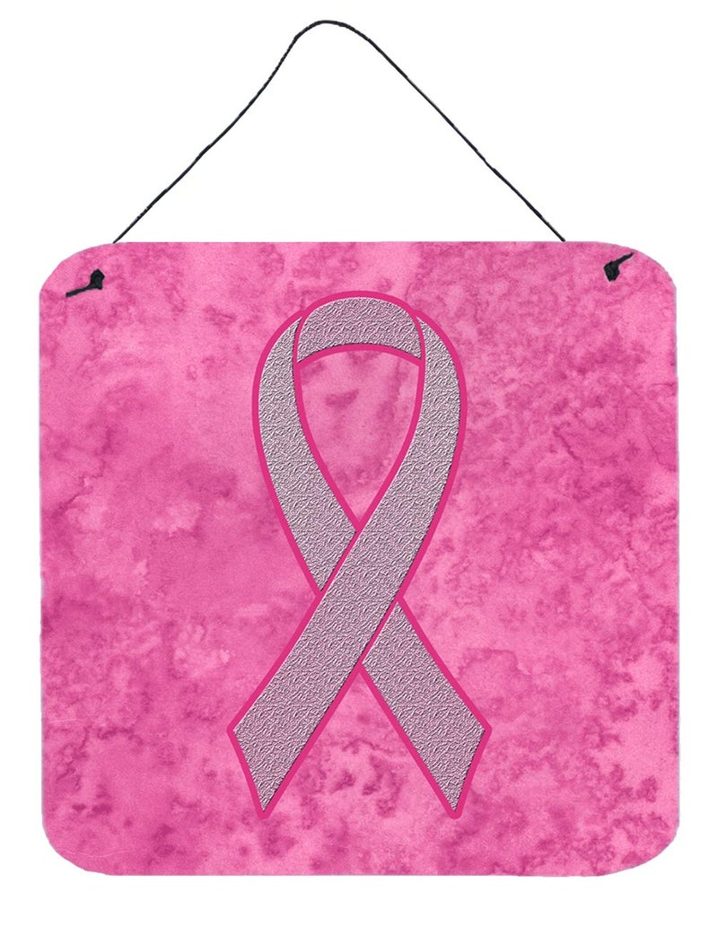 Caroline's Treasures AN1205DS66 Pink Ribbon for Breast Cancer Awareness Wall or Door Hanging Prints Aluminum Metal Sign Kitchen Wall Bar Bathroom Plaque Home Decor, 6x6, Multicolor - Image 1