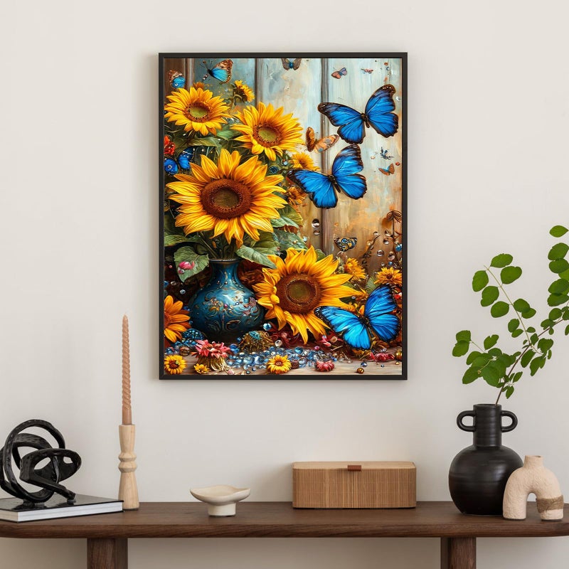 Okarina Diamond Art Kits for Adults Sunflower, DIY 5D Diamond Painting Kit for Beginners Flower Butterfly, Full Round Drill Gem Art Dots for Adults, Perfect for Home Wall Decor 12X16 Inch - Image 3