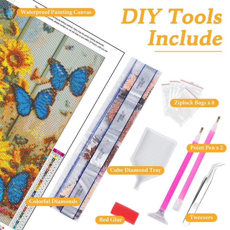 Okarina Diamond Art Kits for Adults Sunflower, DIY 5D Diamond Painting Kit for Beginners Flower Butterfly, Full Round Drill Gem Art Dots for Adults, Perfect for Home Wall Decor 12X16 Inch - Image 5