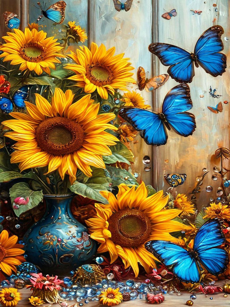 Okarina Diamond Art Kits for Adults Sunflower, DIY 5D Diamond Painting Kit for Beginners Flower Butterfly, Full Round Drill Gem Art Dots for Adults, Perfect for Home Wall Decor 12X16 Inch - Image 1