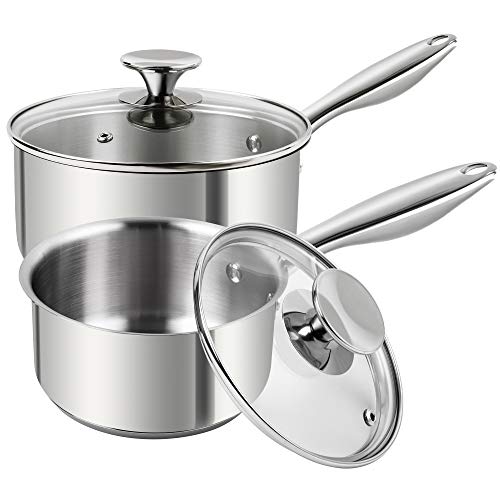 MICHELANGELO MICHELANGELO Stainless Steel Saucepan Set 1Qt  2Qt Premium German Technology Sauce Pans 2 Piece 1810 Stainless Steel Sauce Pan Set Induction Compatible