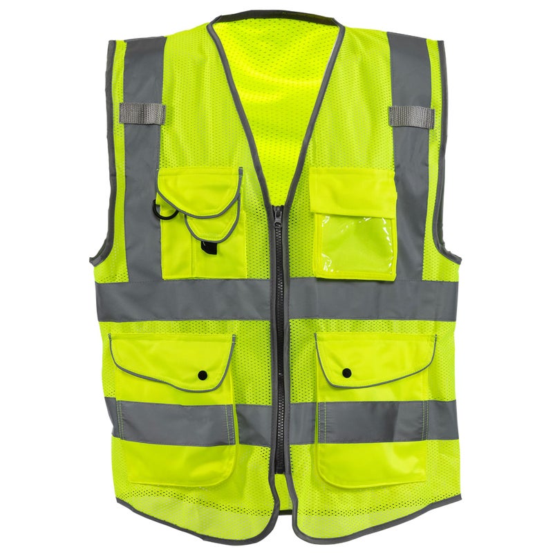 سترة أمان عالية الوضوح NEIKO ANSI Class 2 9 جيوب أصفر نيون 3XLarge 3XL