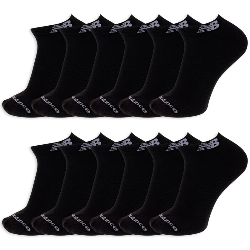New Balance UnisexAdults Mens and Womens Performance Cushioned Low Cut Socks6 Moisture Wicking Black 12 Pairs Medium