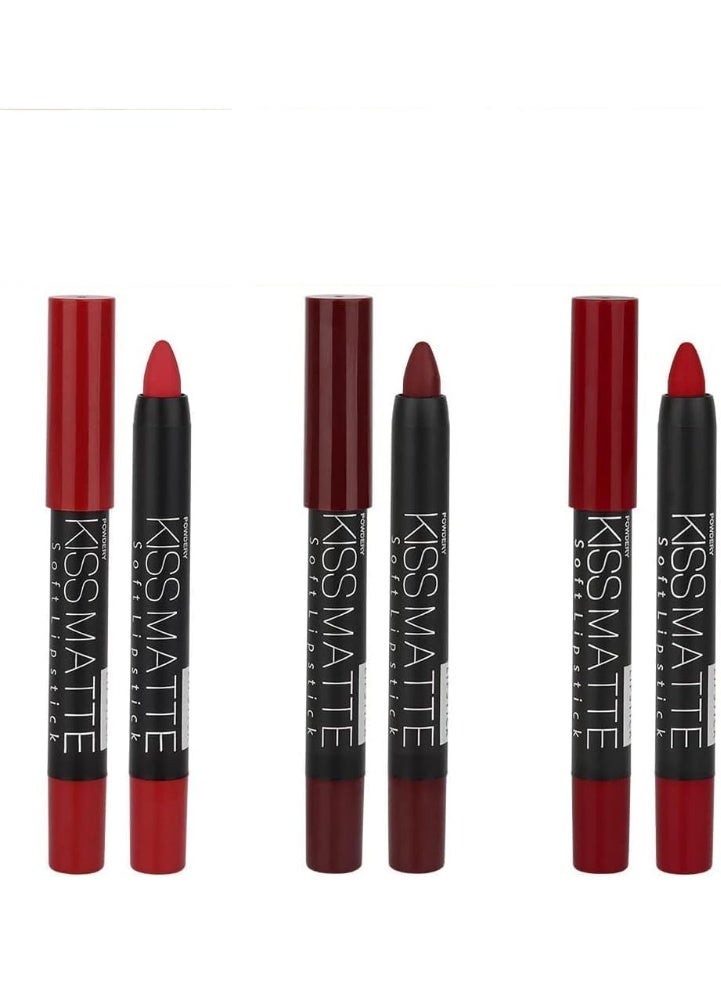 DNM 3Pcs Dark Ruby Deep Red Matte Lipstick and Lip Crayon Sticks Liner Pencil Set Red Matte Lip Liner and Liquid Stay on Lipstick - Image 1