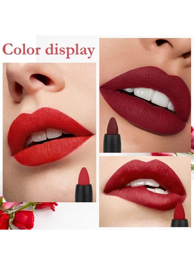 DNM 3Pcs Dark Ruby Deep Red Matte Lipstick and Lip Crayon Sticks Liner Pencil Set Red Matte Lip Liner and Liquid Stay on Lipstick - Image 2