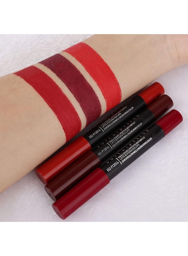 DNM 3Pcs Dark Ruby Deep Red Matte Lipstick and Lip Crayon Sticks Liner Pencil Set Red Matte Lip Liner and Liquid Stay on Lipstick - Image 3