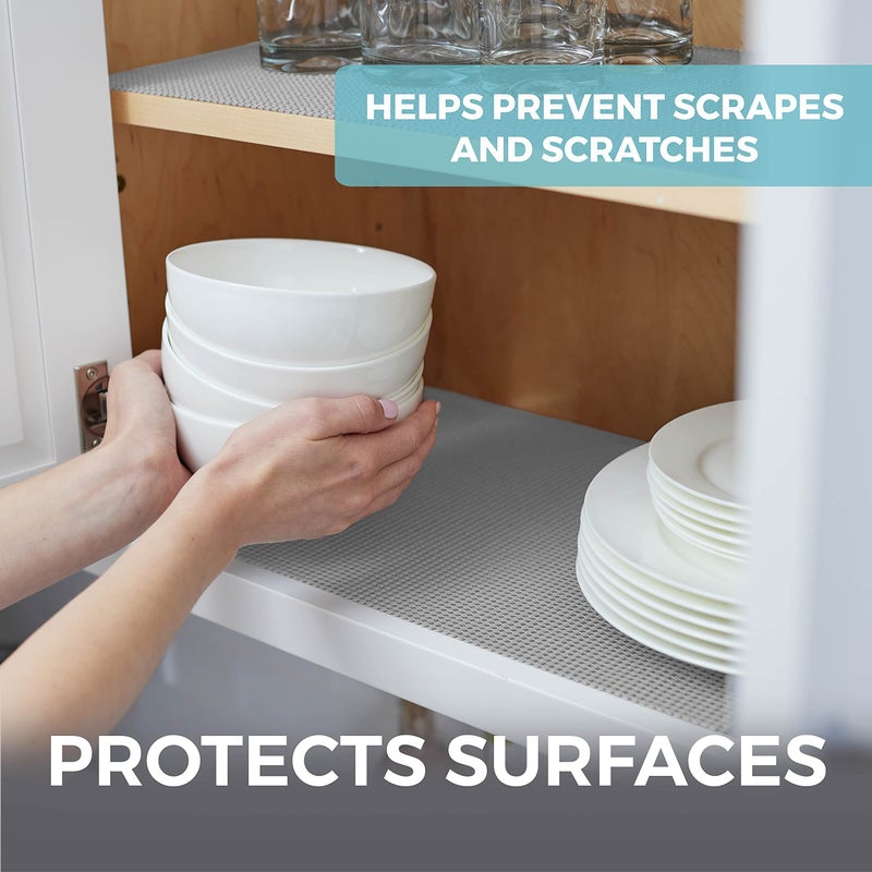 HOME GENIE Shelf Drawer and Cabinet Liner, Durable with Strong Grip, 17.5 in x 10 FT, Non Adhesive Liners Protect Kitchen Cabinets and Cupboard, Pantry, Bathroom Drawers and Shelves, Desks, Soft Gray - Image 4