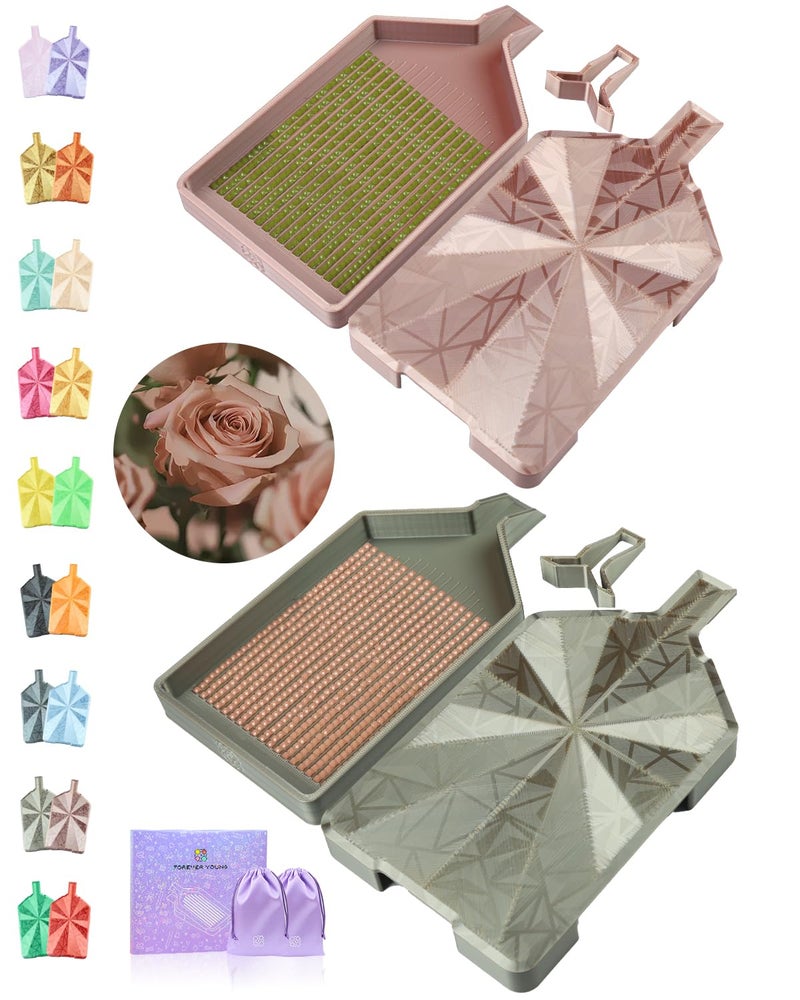 forever young Crystalline Diamond Art Trays with Lids Diamond Painting Accessories, 2-Piece Diamond Painting Trays with Lids, Silky Diamond Art Accessories and Tools, Rose Dune - Image 1