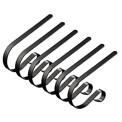 Festanlee 6 Pcs Christmas Stocking Holders Metal Mantel Stocking Hangers Adjustable Hanging Grip Stockings Clip Set (6, Black) - Image 1