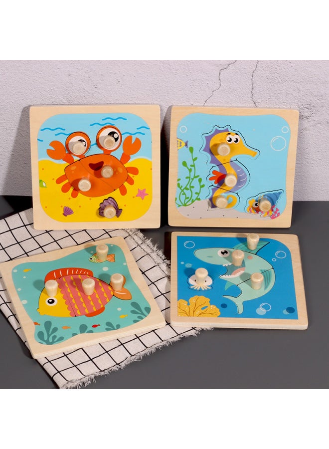 أحجية لوح يد للأطفال بعمر 1-3 سنوات أنثى 2 تعليم مونتيسوري المبكر ألعاب تعليمية لوحة خشبية معرفية مجمعة كنز للأولاد - اللون: لوح قبضة يد سرطان البحر - Image 5