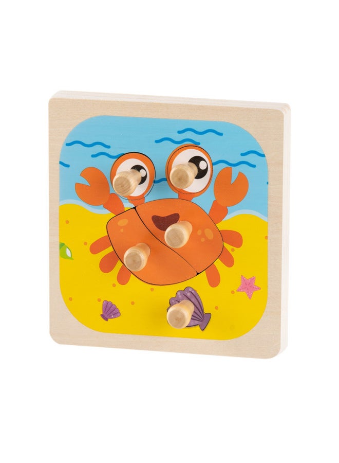 أحجية لوح يد للأطفال بعمر 1-3 سنوات أنثى 2 تعليم مونتيسوري المبكر ألعاب تعليمية لوحة خشبية معرفية مجمعة كنز للأولاد - اللون: لوح قبضة يد سرطان البحر - Image 1