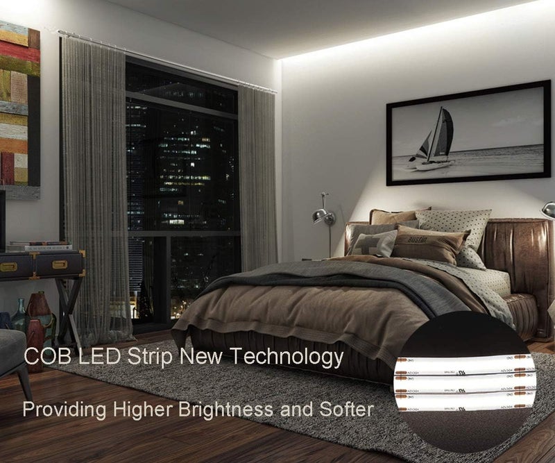 dephen UL-Listed COB LED Strip 16.4ft, 4000K Daylight Rope Lights 528LEDs/M, DC24V 5500Lm Flexiable and Cuttable Tape Lingting for Bedroom, Cabinet, Kitchen, Office, DIY - Image 5