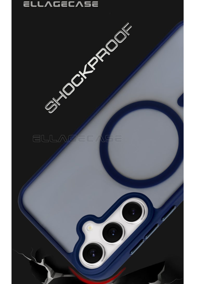ELLAGECASE حافظة أنيقة زرقاء لهاتف سامسونج جالاكسي S24، حماية كاميرا قوية، مضادة للصدمات، حماية معززة، متوافقة مع شحن MagSafe والشحن اللاسلكي - Image 2