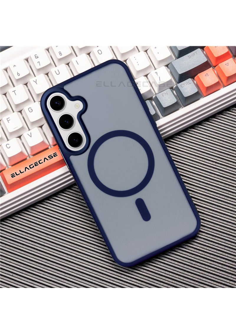 ELLAGECASE حافظة أنيقة زرقاء لهاتف سامسونج جالاكسي S24، حماية كاميرا قوية، مضادة للصدمات، حماية معززة، متوافقة مع شحن MagSafe والشحن اللاسلكي - Image 5